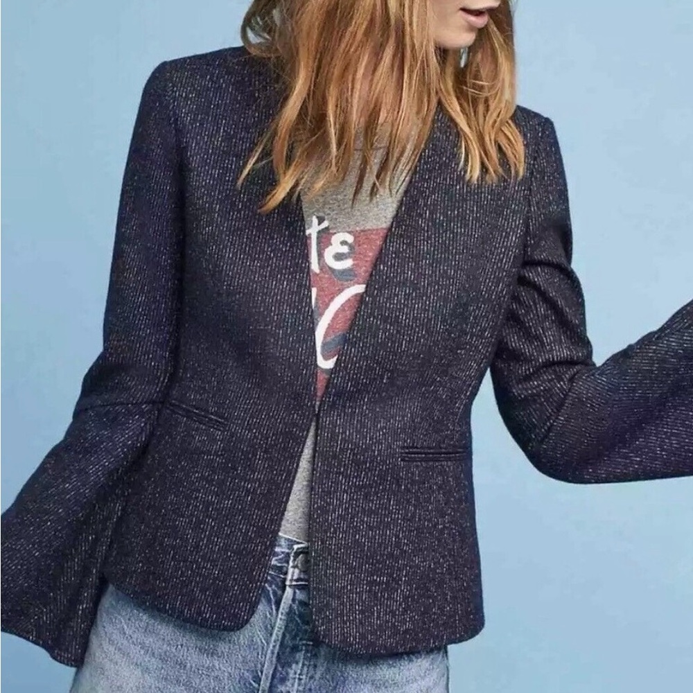 Wool Blend Navy Pinstriped Blazer | Anthropologie, Cartonnier